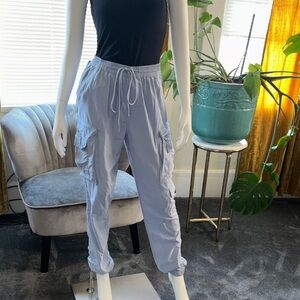 Urban Outfitters Pale Blue Cargo Joggers with Drawstring Waist